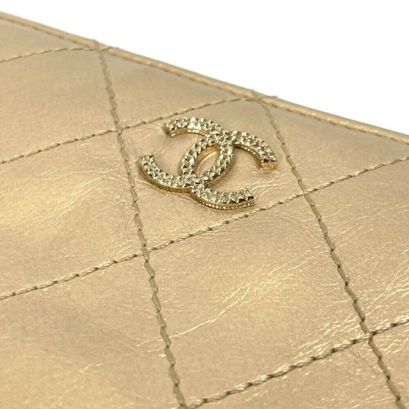 CHANEL CC Mark CC Matelasse Quilted Zip Around Long Wallet Calfskin Gold - Picture 14 of 16